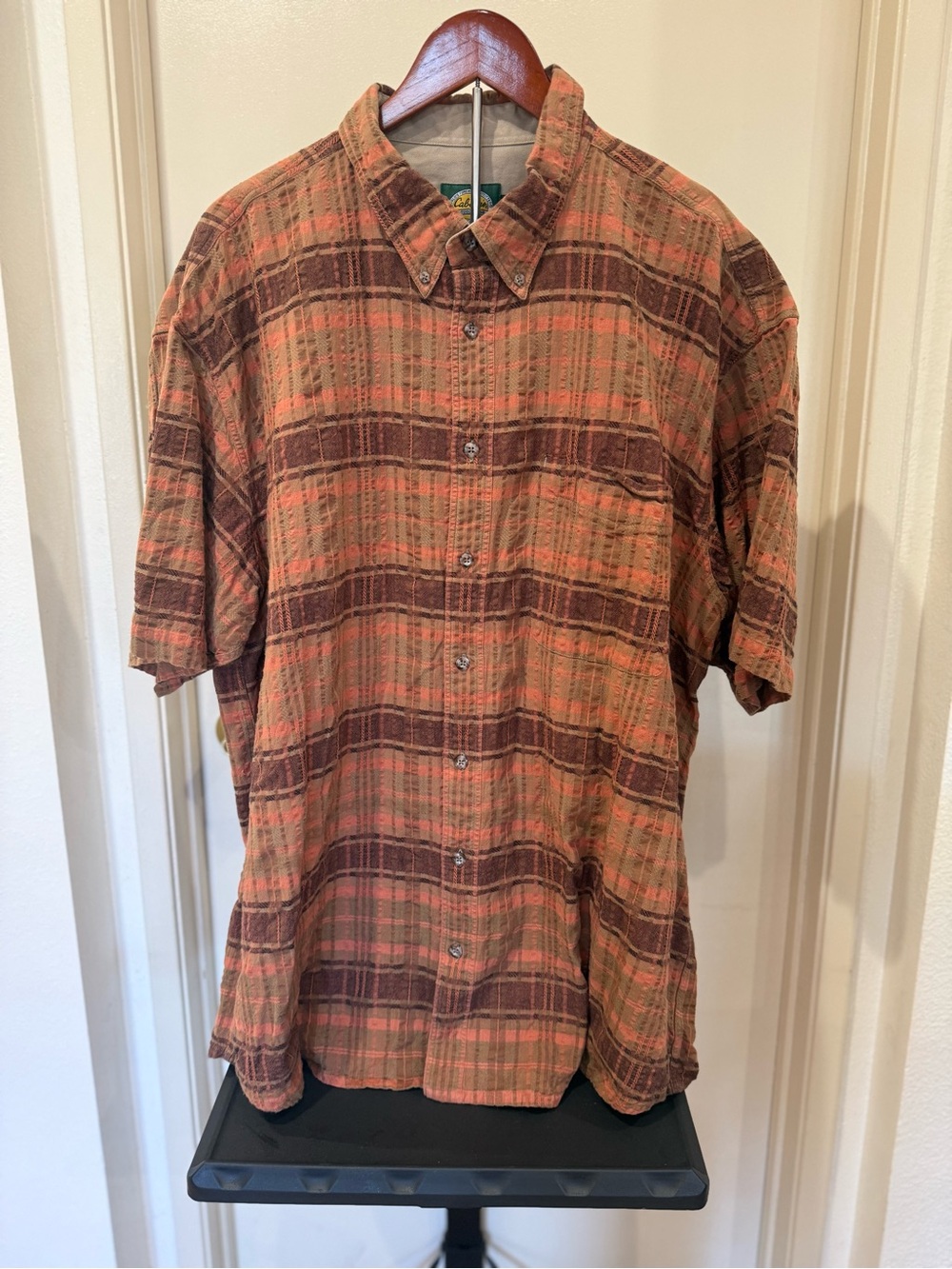 Cabela's Men's Plaid Button-Down Shirt in Coral and Brown